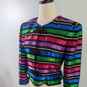 Ribbon Blazer Jacket 10P Black Multicolor Vintage 90s Avant Garde Nanny Glam